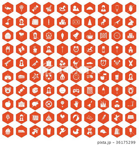 100 child center icons hexagon orange 36175299