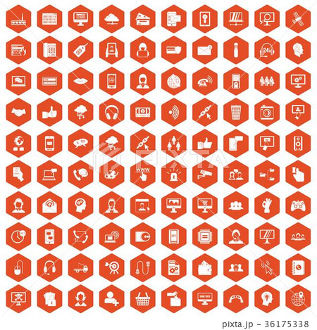 100 contact us icons hexagon orange 36175338