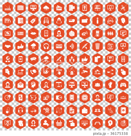 100 contact us icons hexagon orange 36175338
