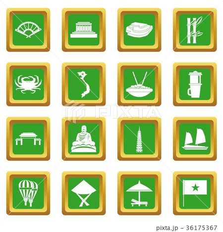 Vietnam travel icons set green 36175367