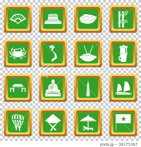 Vietnam travel icons set green 36175367