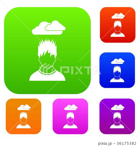 Depressed man with dark cloud over his head set...のイラスト素材 [36175382 ...