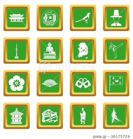 South Korea icons set green 36175729