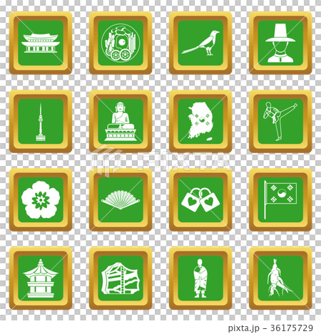 South Korea icons set green 36175729