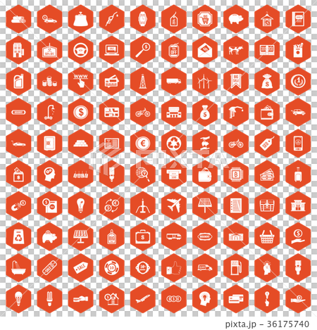 100 economy icons hexagon orange 100 economy icons hexagon orange 36175740