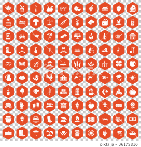 100 farm icons hexagon orange 36175810