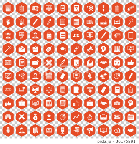 100 Finance Icons Hexagon Orangeのイラスト素材