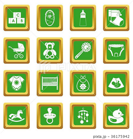 Newborn icons set green Newborn icons set green 36175942