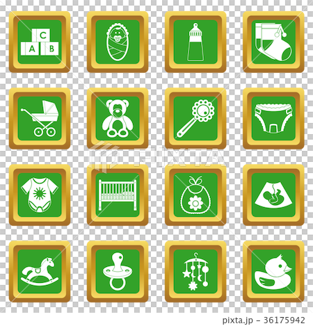 Newborn icons set green Newborn icons set green 36175942