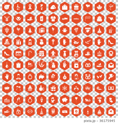 100 gift icons hexagon orange 100 gift icons hexagon orange 36175945