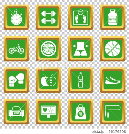 Healthy life icons set green Healthy life icons set green 36176208