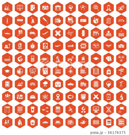 100 globe icons hexagon orange 36176375