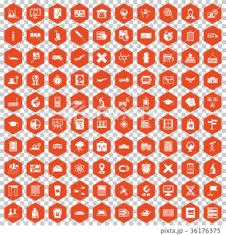 100 globe icons hexagon orange 36176375