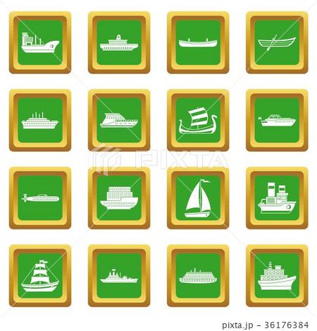 Sea transport icons set green 36176384