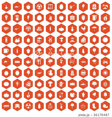 100 health food icons hexagon orange 100 health food icons hexagon orange 36176487
