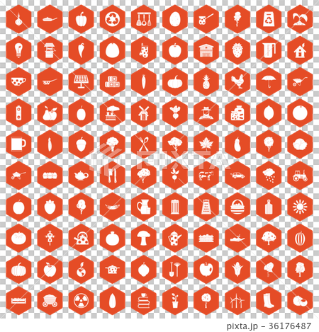 100 health food icons hexagon orange 100 health food icons hexagon orange 36176487
