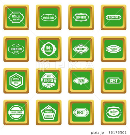 Golden labels icons set green Golden labels icons set green 36176501
