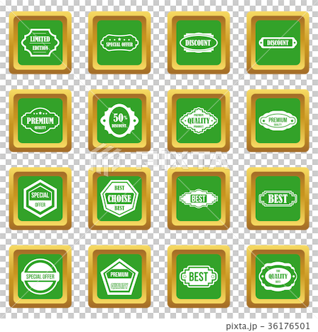Golden labels icons set green Golden labels icons set green 36176501