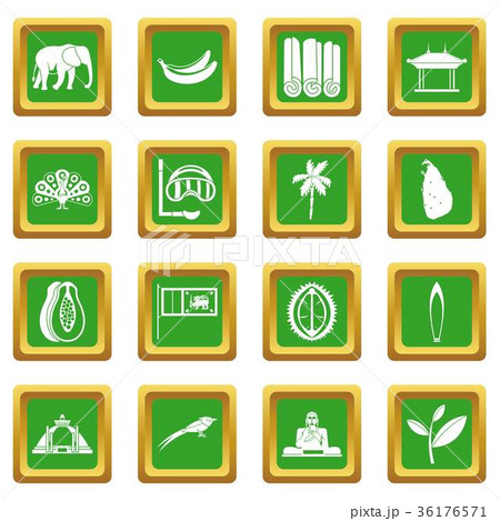 Sri Lanka travel icons set green 36176571