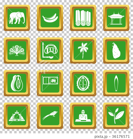Sri Lanka travel icons set green 36176571