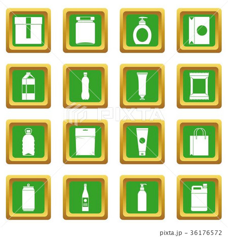 Packaging items icons set green 36176572