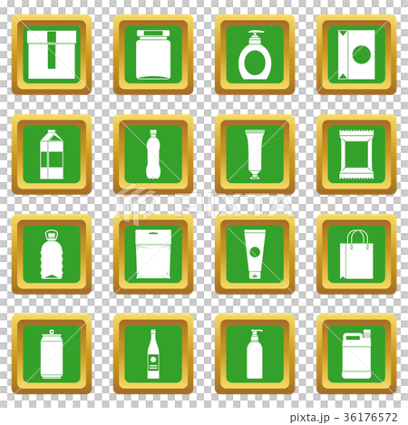 Packaging items icons set green 36176572