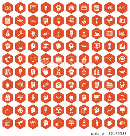100 Idea Icons Hexagon Orangeのイラスト素材