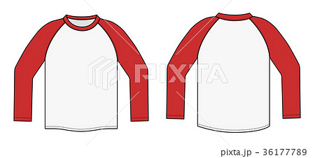 長袖ラグランtシャツ イラストテンプレート 赤x白 のイラスト素材