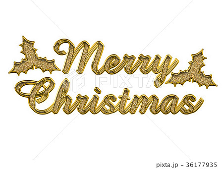 金色のメタリックのレリーフ状の筆記体のメリークリスマスのロゴ アールヌーボー調のオーナメントのイラスト素材 36177935 Pixta