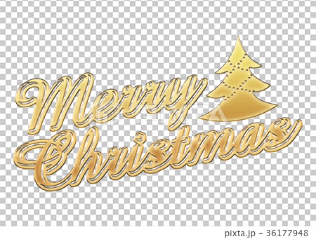 Gold Metallic Relief Shaped Curly Shaped Merry Christmas Logo, Art Nouveau Ornament 36177948