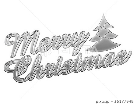 金色のメタリックのレリーフ状の筆記体のメリークリスマスのロゴ、アールヌーボー調のオーナメント 36177949