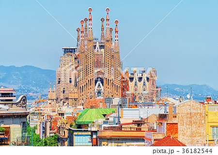 Basilica of La Sagrada Familia against blue sky. 36182544