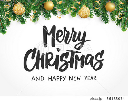 Merry Christmas text. Fir tree branches and Merry Christmas text. Fir tree branches and 36183034