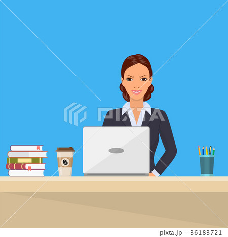 Business woman Sitting Desk Working Laptop Business woman Sitting Desk Working Laptop 36183721