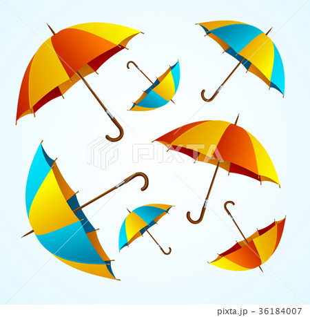 Realistic 3d Detailed Color Umbrella Falling Set Realistic 3d Detailed Color Umbrella Falling Set 36184007