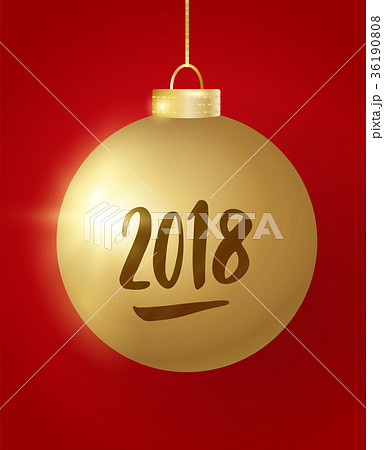 Hanging Christmas golden ball on red background 36190808
