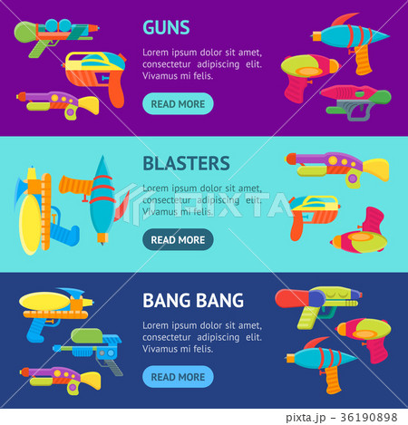 Cartoon Toy Water Guns Banner Horizontal Set 36190898