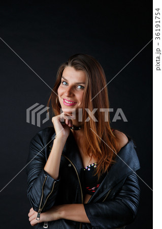 Portrait of long-haired brunette in lingerie 36191754