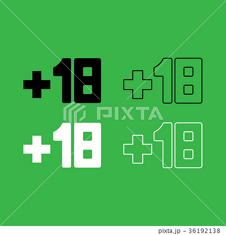 Plus eighteen +18 icon  Black and white color set 36192138