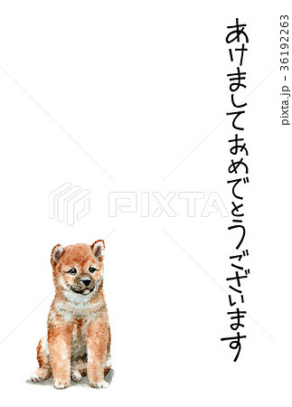 犬の賀詞入り年賀ハガキ素材柴犬タテ型のイラスト素材