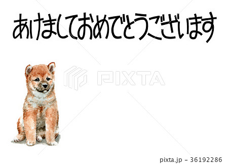 犬の賀詞入り年賀ハガキ素材柴犬ヨコ型のイラスト素材