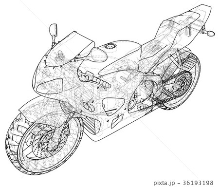 Sports bike technical wire-frame. EPS10 format Sports bike technical wire-frame. EPS10 format 36193198