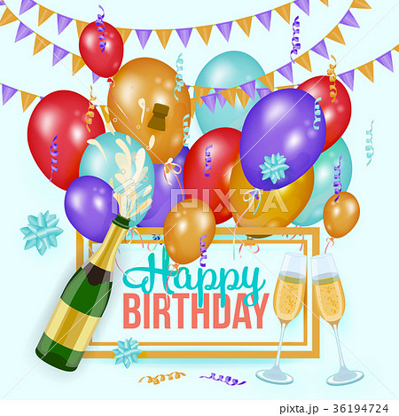 Happy Birthday Greeting Card Template Champagneのイラスト素材