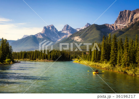 Rafting on the Bow River near Canmore in Canada 36196217
