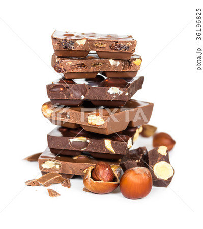 Chocolate pieces isolated on white background 36196825