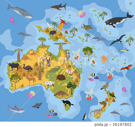 Australia and Oceania flora and fauna map 36197802