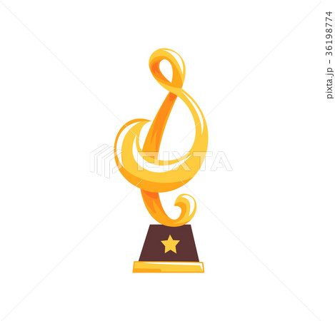 Golden statue of treble clef on brown base. Music 36198774