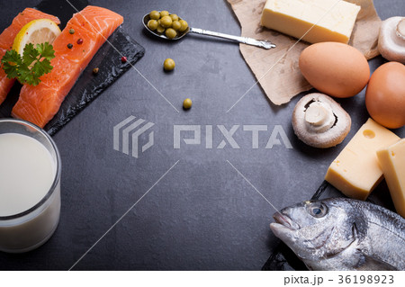Black table with ingredient of food rich vitamin D 36198923