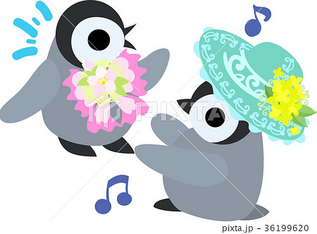 談笑するおしゃれで可愛い赤ちゃんペンギンのイラスト素材