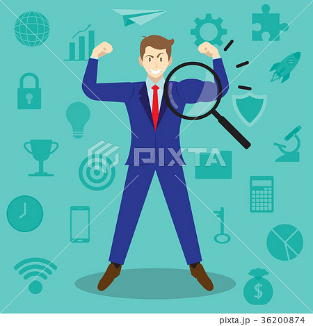 Magnifying Glass Enlarges Arm Of A Man Among Icons Magnifying Glass Enlarges Arm Of A Man Among Icons 36200874